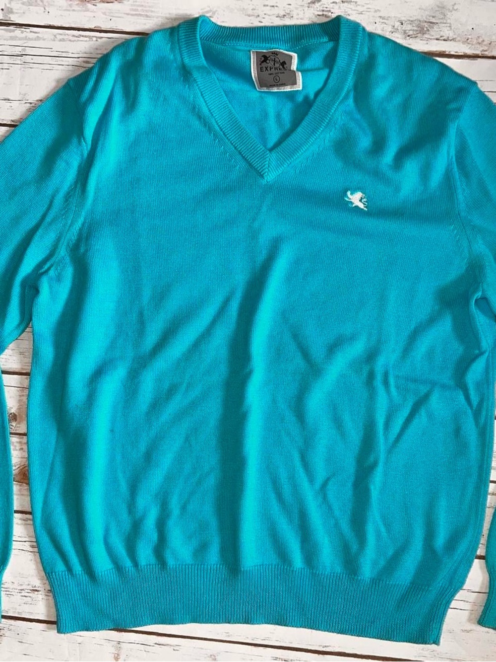 Express Men’s V-Neck Sweater - Teal Blue